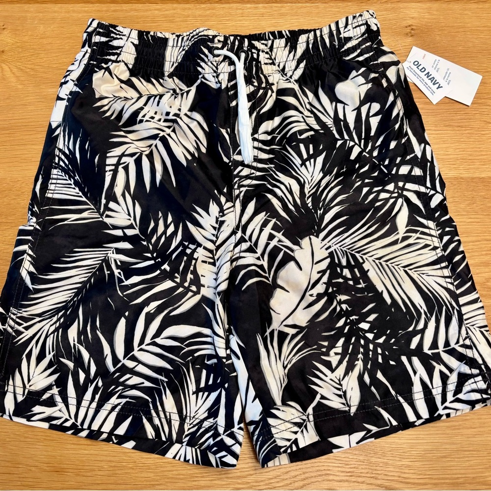 Old Navy Boys XXL Tropical Black and White Swim Trunks